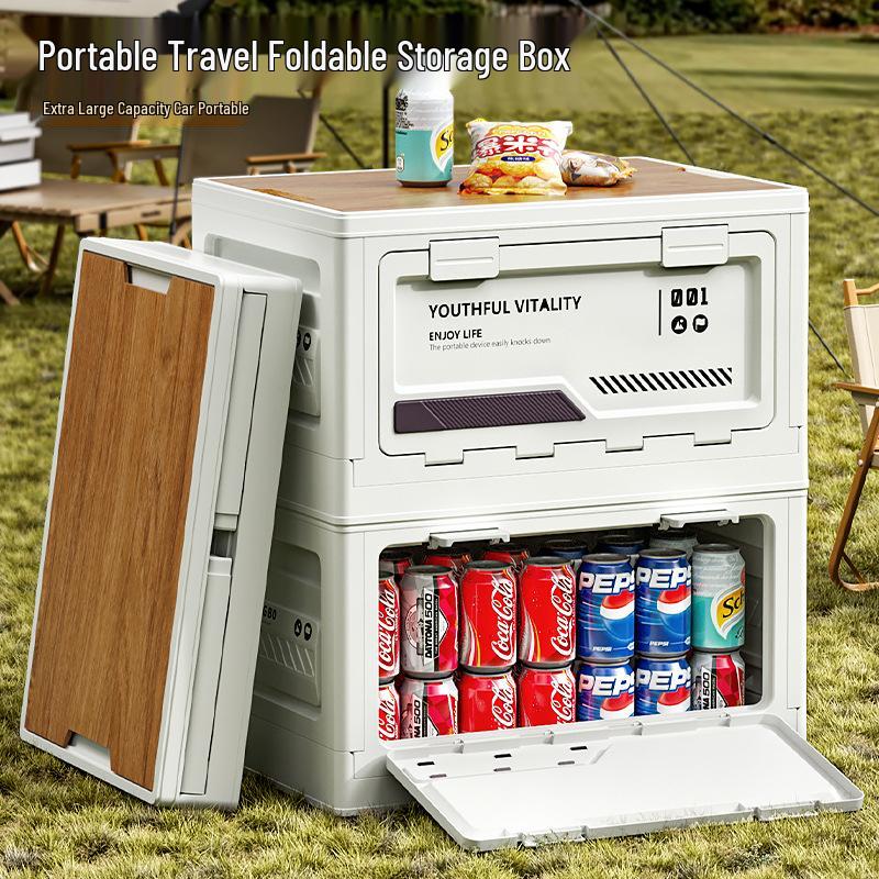 Extra Large Outdoor Storage Box: Side-Opening, Wood Lid, Foldable Camping & Car Trunk Organizer