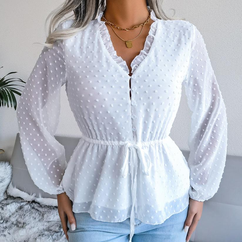 Dámská móda Ležérní Jednobarevný potisk Léto Jaro Pulovry s dlouhým rukávem do V a dlouhé rukávy