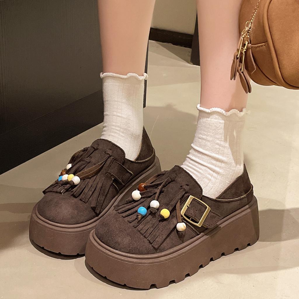 Tassel muffin platform small single shoes women's 2025 autumn new fashion versatile lazy one-pedal casual loafers