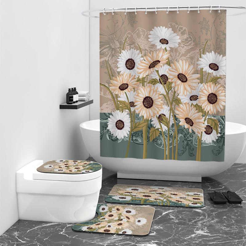 Wooden board flower digital printing shower curtain bathroom shielding waterproof