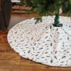 35 Inch Christmas Tree Skirt Gold Sequin Feather Snowflake Pattern White Faux Fur Tree Skirt Fluffy Plush Tree Base Mat for Holiday Home Decor