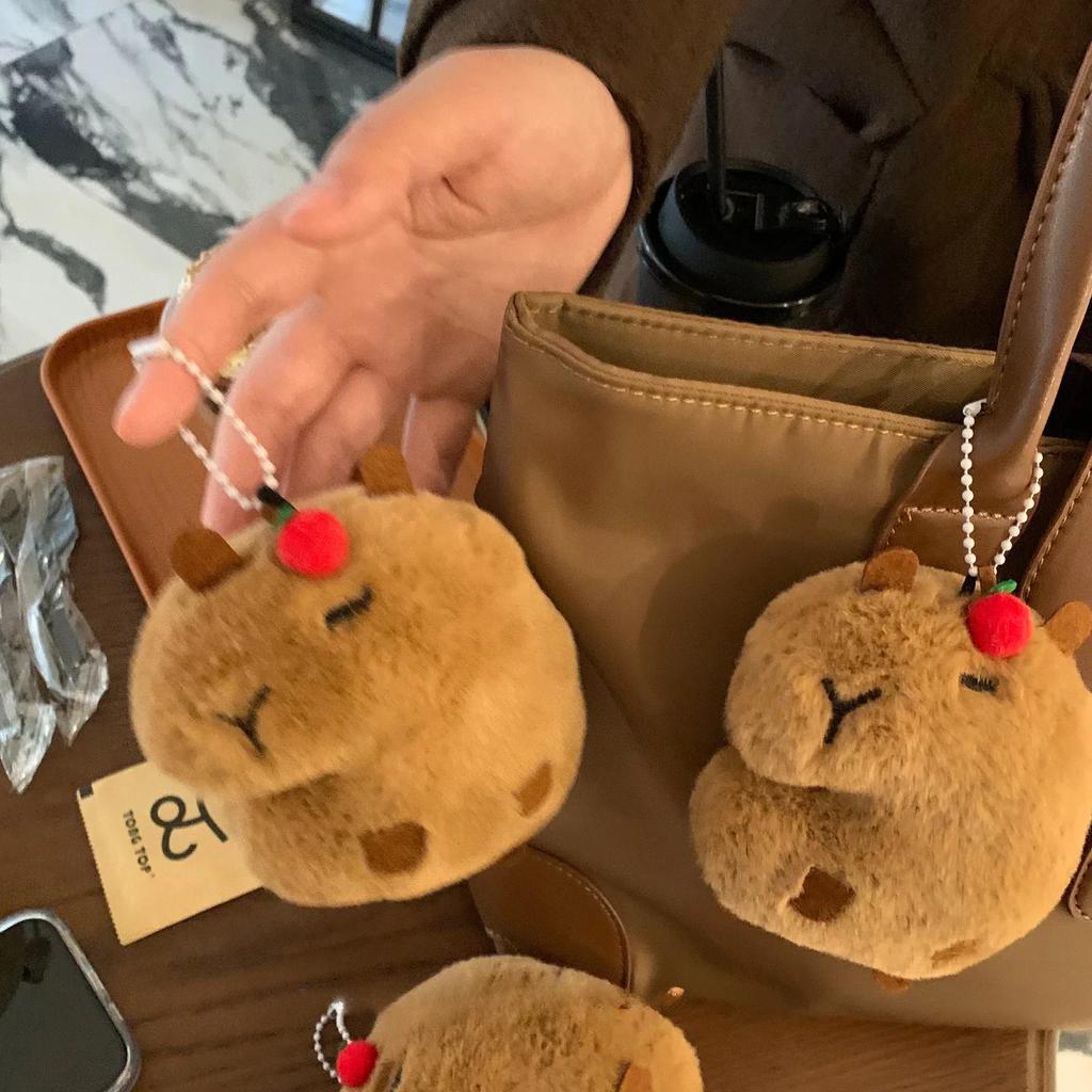 1-10PCS Squeaky Capybara Plush Keychain Cute Animal Toy Capybara Creative Bag Charm Keyring for Backpacks and Purses