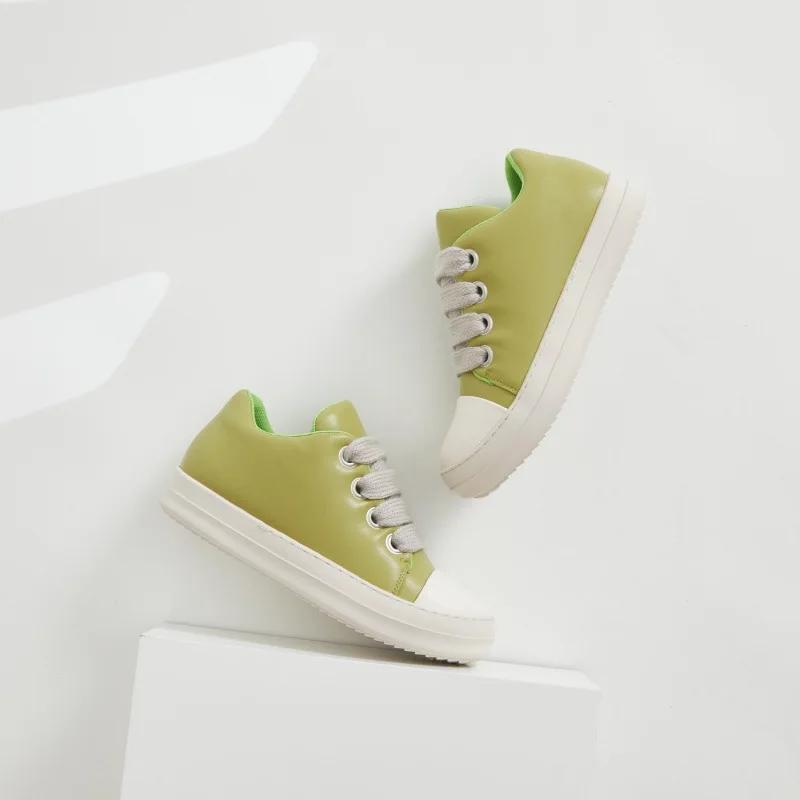 Vintage Shoes Thick Shoelace Fashion High Top Platform Black Leather Casual Women's Chunky Sneaker