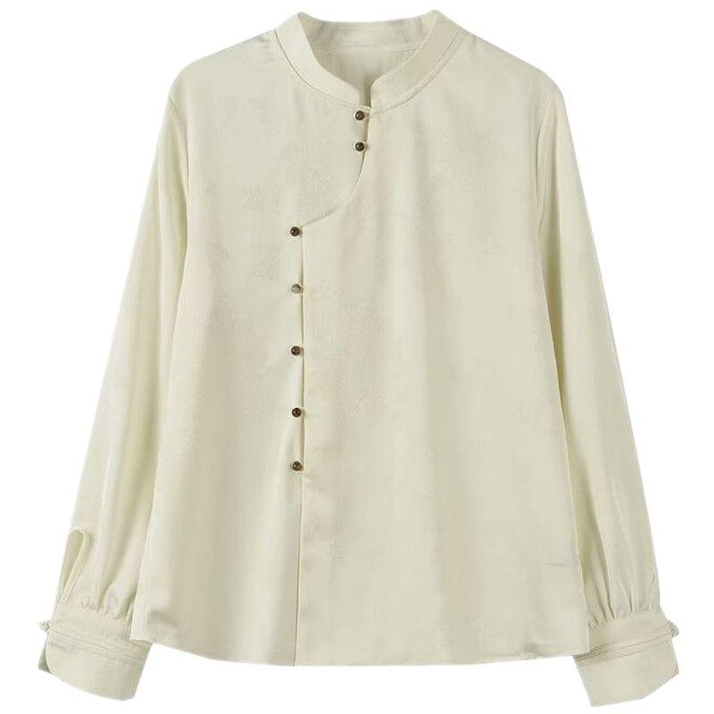 Fashion Style 2024 Spring/Summer New Arrival Women's Clothing Stylish Diagonal Buckle National Style Easiest for Match Long Sleeves Amber Button Shirt