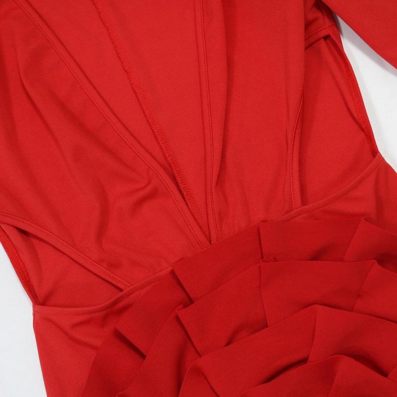 Women's Fashion Sexy V-neck Solid Color Dress Package Hip Long Sleeve Short Evening Dress