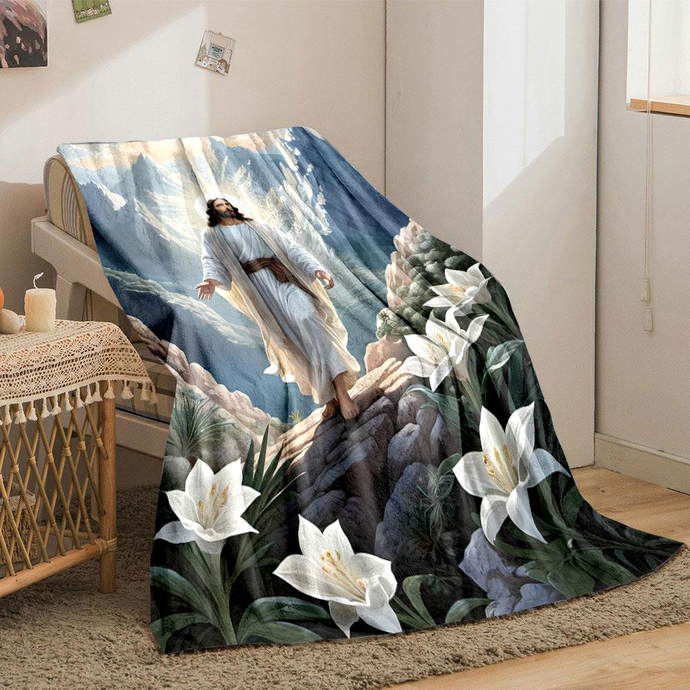 Jesus In Mountains Print Blanket  Printed Blanket for Living Room Bed Couch lunch break Soft Cozy Blanket for Friend's festival Gift
