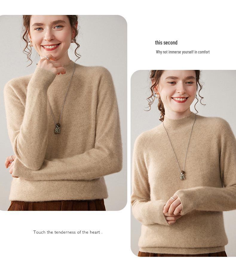 Seamless One-Piece Autumn/Winter Women's Baby Cashmere Half-High Neck Pullover Sweater