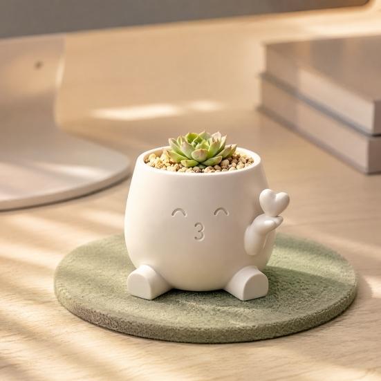 Small Indoor Plant Container Cute Succulents Planter, 3D Printed Pot with Hand Holding Heart, Desktop Flower Resin for Home Office Desk Decor