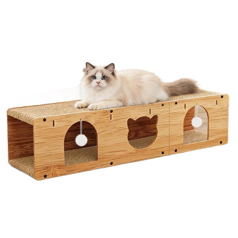 Extra Large Cardboard Cat Scratcher With Integrated Tunnel Sleeping Bed - Durable Dust-Free Interactive Pet Toy Indoor