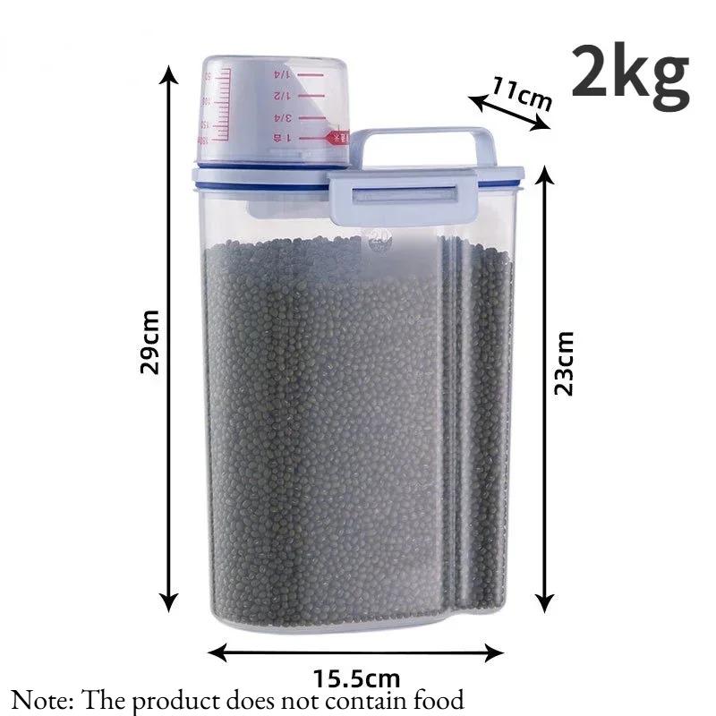 1pc Airtight Pet Food Container, 1.5kg/2kg with Cup, Plastic Sealed Jar for Dry Dog Cat Food, Includes Measuring Scoop Container