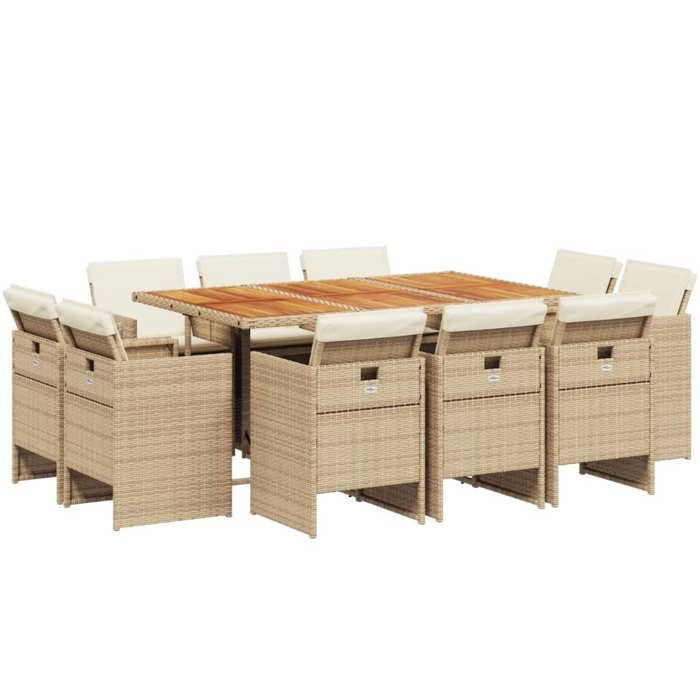VidaXL Garden Dining Set and Cushions 11 Pcs Beige Poly Rattan 3277803