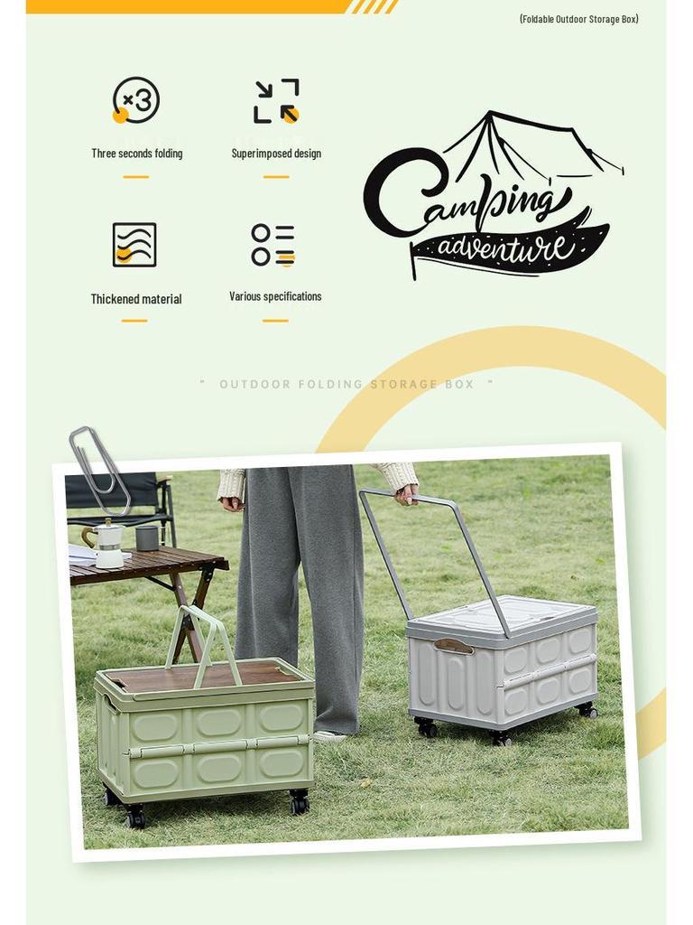 Składany pojemnik do przechowywania do bagażnika samochodowego z drewnianą pokrywką na kemping i piknik