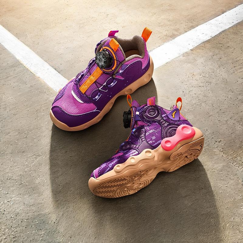 Anta Kids Asymmetrical Synthetic Leather Trendy Cool Non-Slip Durable Mid-Top Basketball Shoes Kids basketball shoes Purple A12449901-3