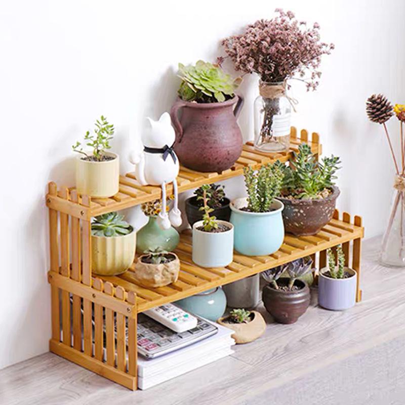 Desktop Office Multi-Tier Succulent Stand: Wooden Floor Plant Rack for Living Room or Balcony