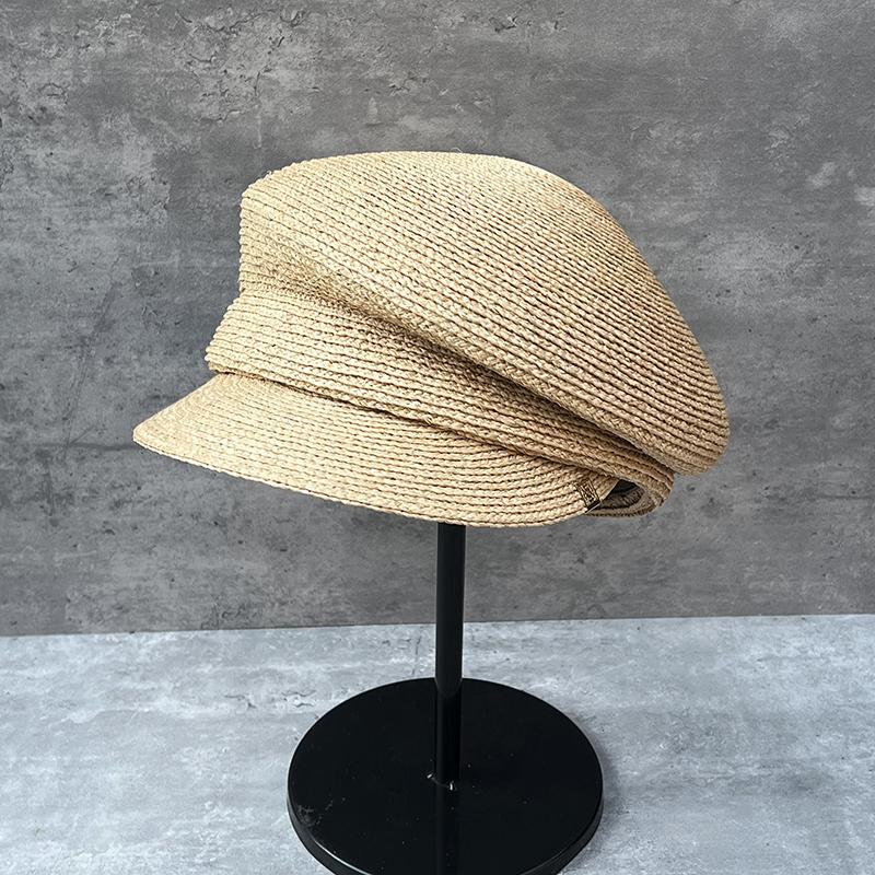 Spring And Summer Asymmetrical Side-Pleated Raffia Cap Female Face Small Straw Equestrian Hat Shade Beret