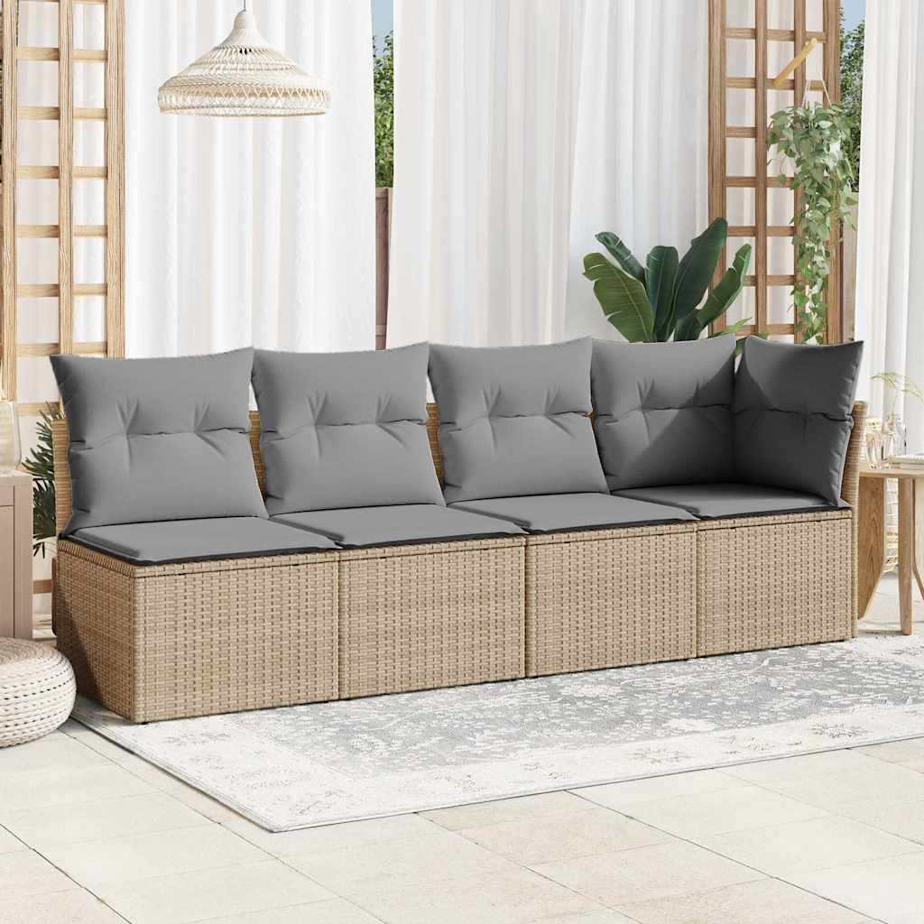 Vidaxl Garden Sofa With Cushions, 4-Seater, Beige, Poly Rattan