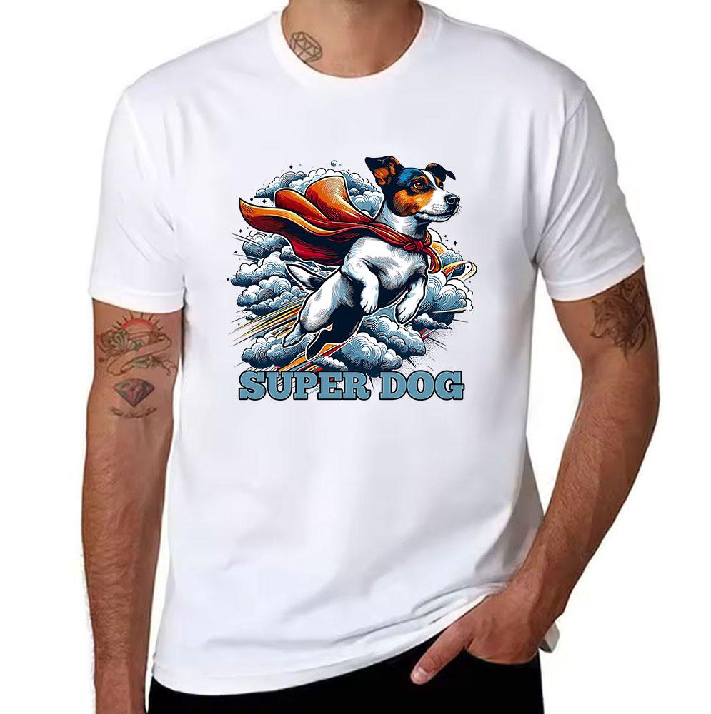 Unisexs Cotton TShirt Super Dog Jack Russell Terrier Graphic Print Casual Crewneck Tee for Daily Wear