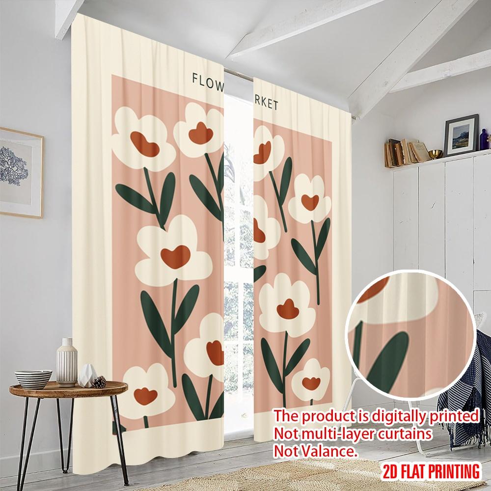 2pcs 2D Flat Printing Window Curtains Flower Market Floral 100% Polyester Without Electricity Party Decorations for Booths