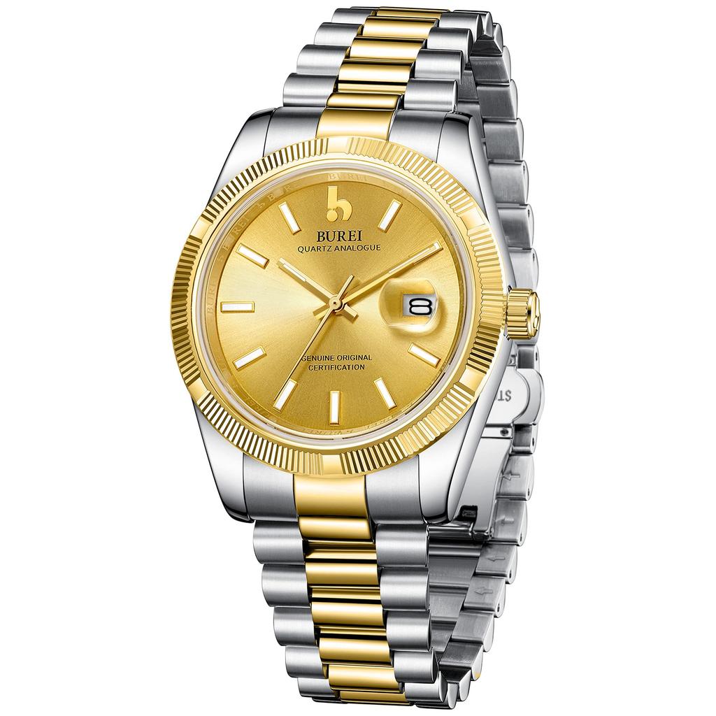 Analog Popular Business Gold and Silver Birthday Gift [BUREI] Men's Watch, Brand, Waterproof, Quartz, Watch, Fashionable, Simple, Luminous,