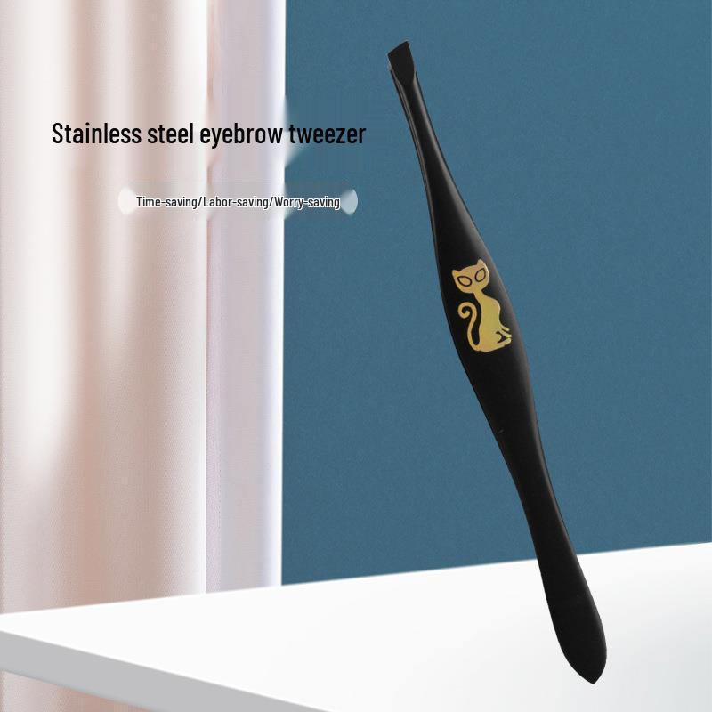 Black Stainless Steel Angled Tweezers for Eyebrow Shaping, Small Makeup Tool