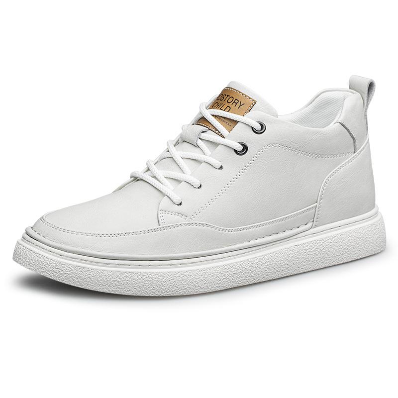 Men s Black Leather Mid-Top Height-Increasing (8CM) Winter Sports Casual Shoes 37