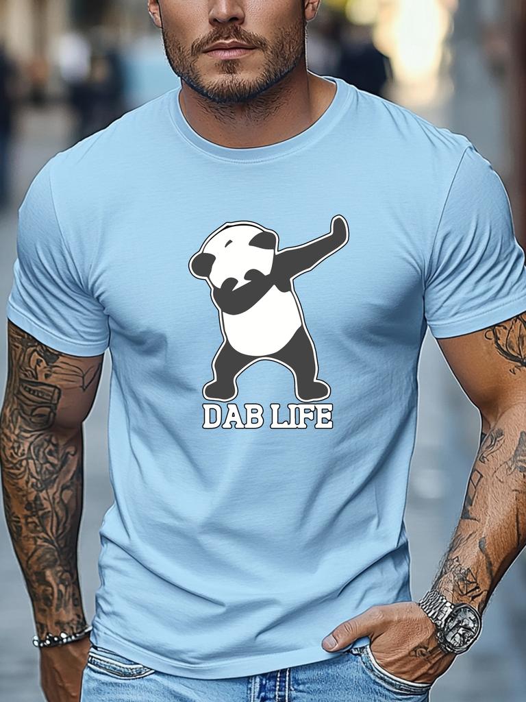 Mens Summer Dab TShirt Panda Dab Life Print Short Sleeve Round Neck Breathable Soft Oversized Cool Daily Wear
