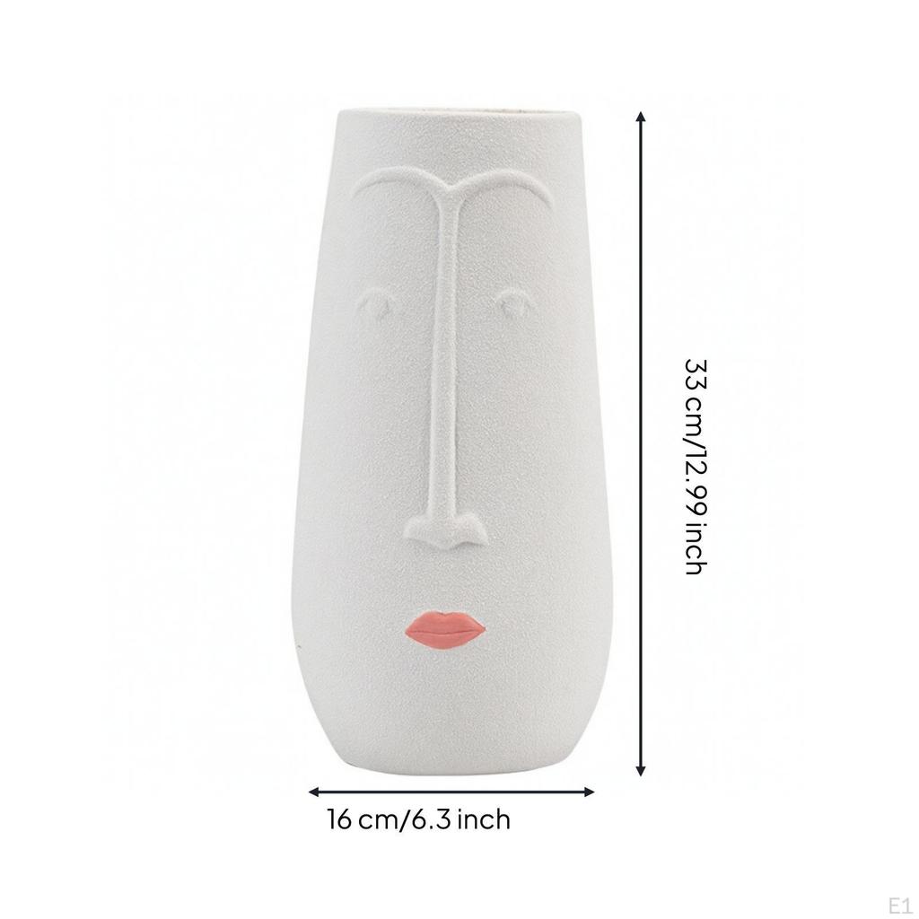 Ceramic Face Vase White Sculptural Carved Sculpture for Living Room, Dining Table,