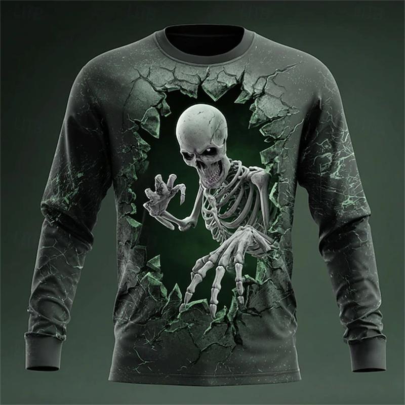 Men's Long-sleeved T-shirt 3d Skull Print Graphic T-shirt Men's Fashionable Hip-hop Top T-shirt Women's Clothing