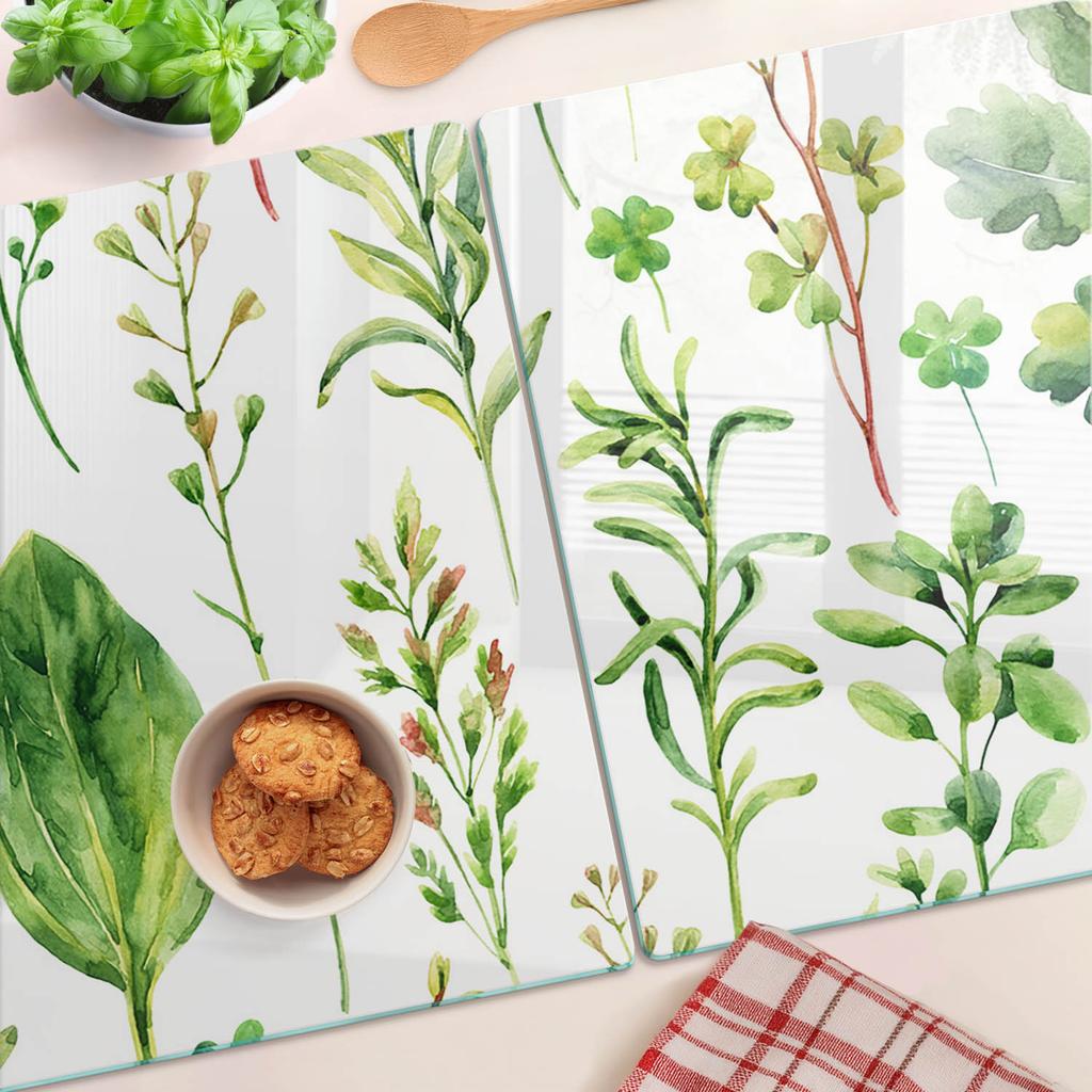 Deski Kuchenne Szklane Do Krojenia Z Grafiką Zielone Liście 2X40X52 Cm
