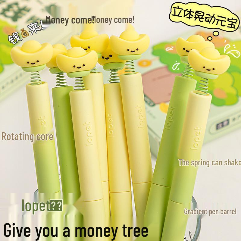 Stress-Relief Money Tree Pen: Fun, Playful Ingot Spring Design, Quick-Drying Student Brush.