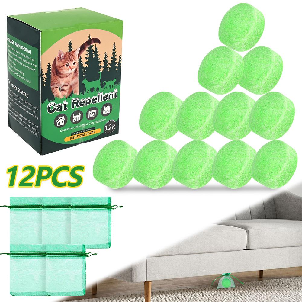 12Pcs Cat Repellent Ball Natural Peppermint Oil Outdoor Cat Deterrent Tablets with 5 Breathable Mesh Bag Pet Training Supplies
