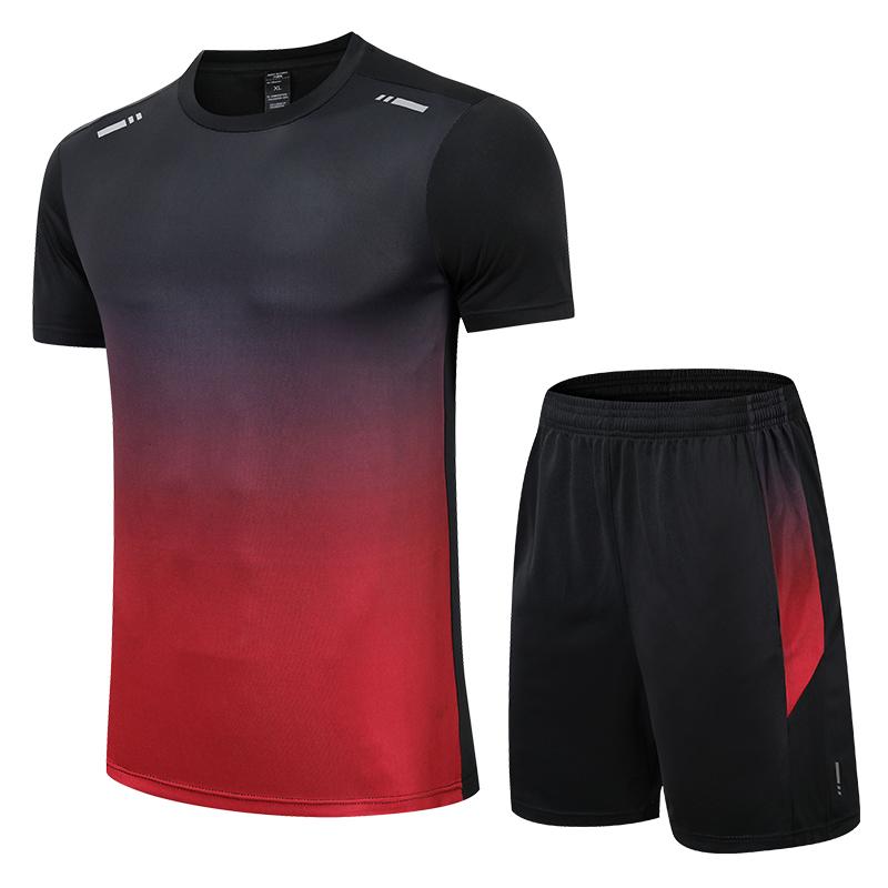 Summer Men Gradually Color Fast-drying Short-sleeved Shorts Reflective Sports Suit Teenagers Leisure Running Fitness Relaxed Set