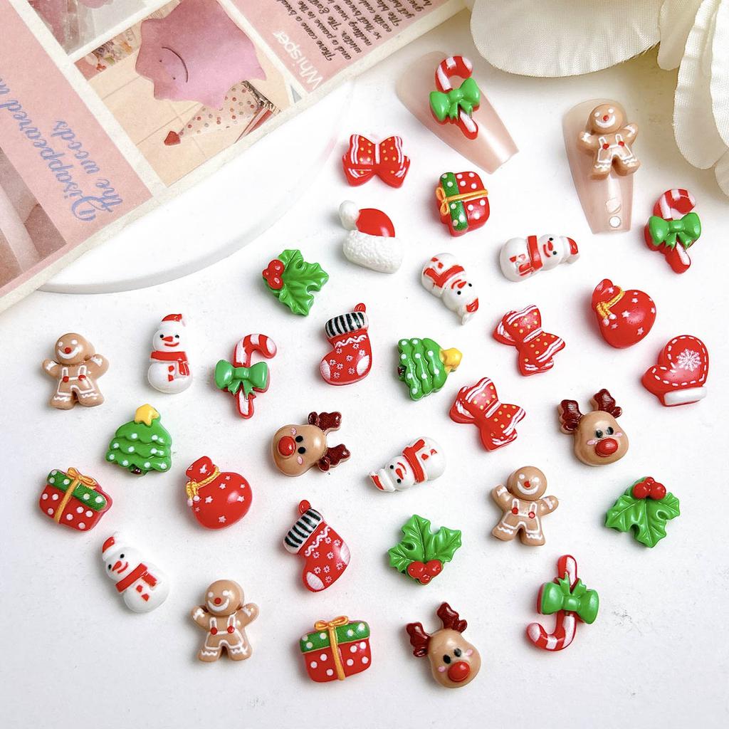 11PCS Cute Painted Snowman Gloves Resin Nail Charms 1D Cartoon Reindeer Gift Box Nail Art Decorations DIY Christmas Nail Parts