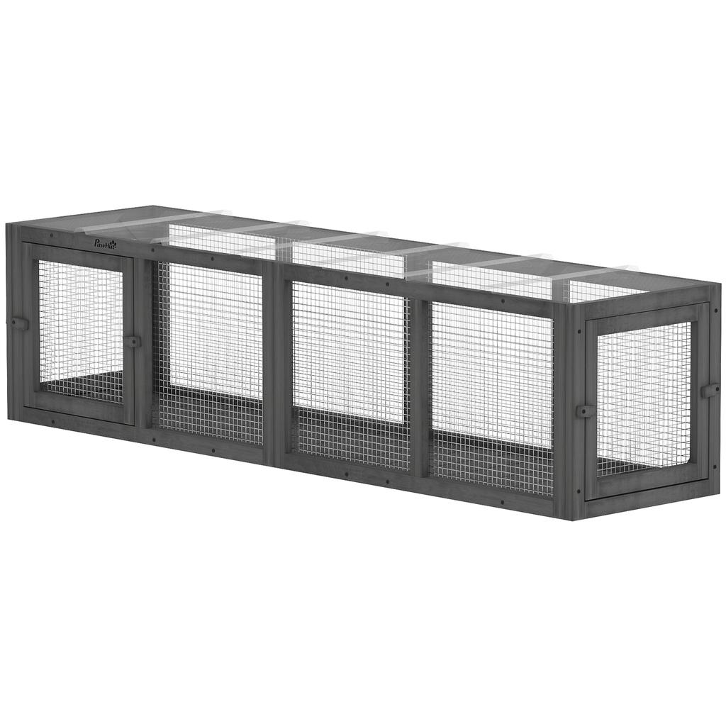 Cat Tunnel Cat Toy Made of Wood with 3 Doors, Expandable Play Tunnel for Cats Up To 10 Kg, 151.5 X 38.5 Cm Grey
