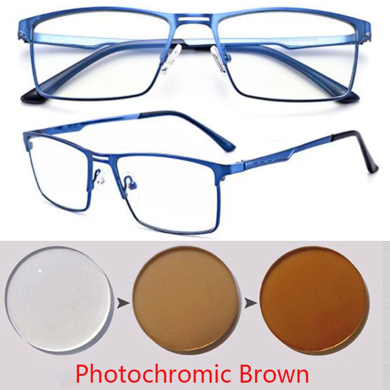 

0 -0.5 -0.75 До -6.0 Металева Повноцінна Рамка Сонцезахисні Фотохромні Квадратні Окуляри для Корекції Зору З Циліндричною Потужністю Myopia -4.0