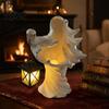 Weatherproof Garden Lighting Ornaments Halloween Ghost Messenger Resin Figurine, Witch Statue with Lantern, Waterproof Indoor Outdoor Lantern Statues