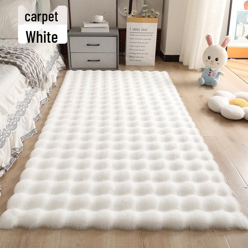 Cream Imitation Rabbit Fur Carpet - Ideal for Bedroom, Cloakroom, Living Room, or Bay Window. Bubble Velvet Plush Mat.