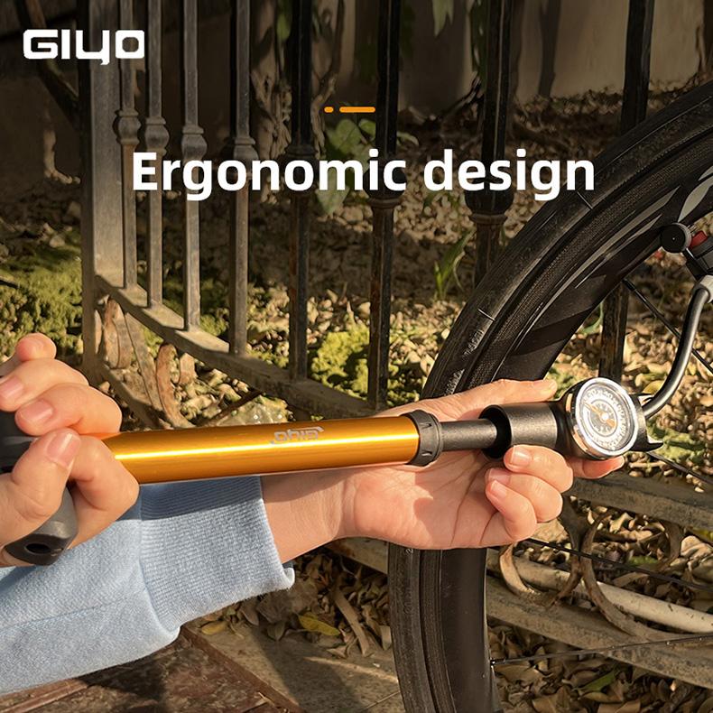 Giyo 120psi Bicycle Pump Portable Mini Bike Hand Pump Hidden Hose Design Twin Head Tire Inflator with Gauge Bicycle Accessories