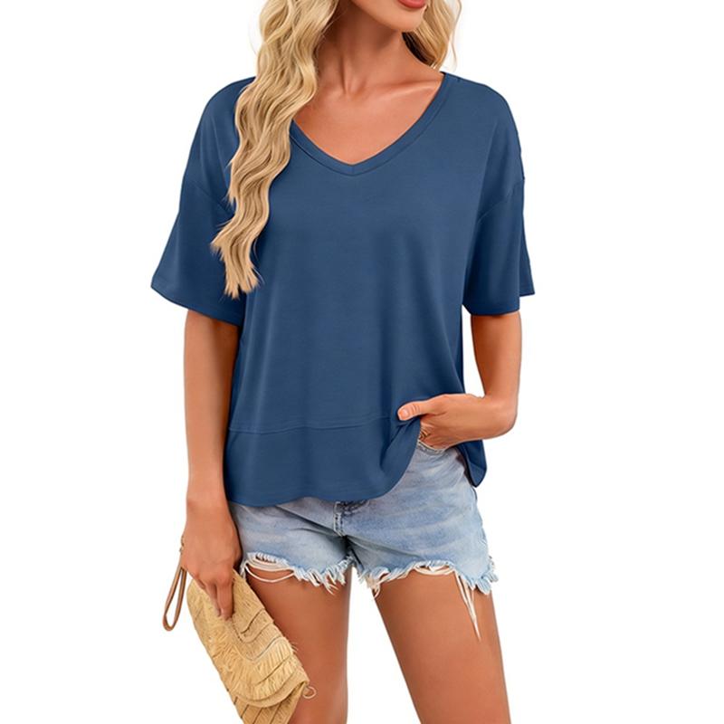 Women's V-Neck Short Sleeve Top Loose T-shirt