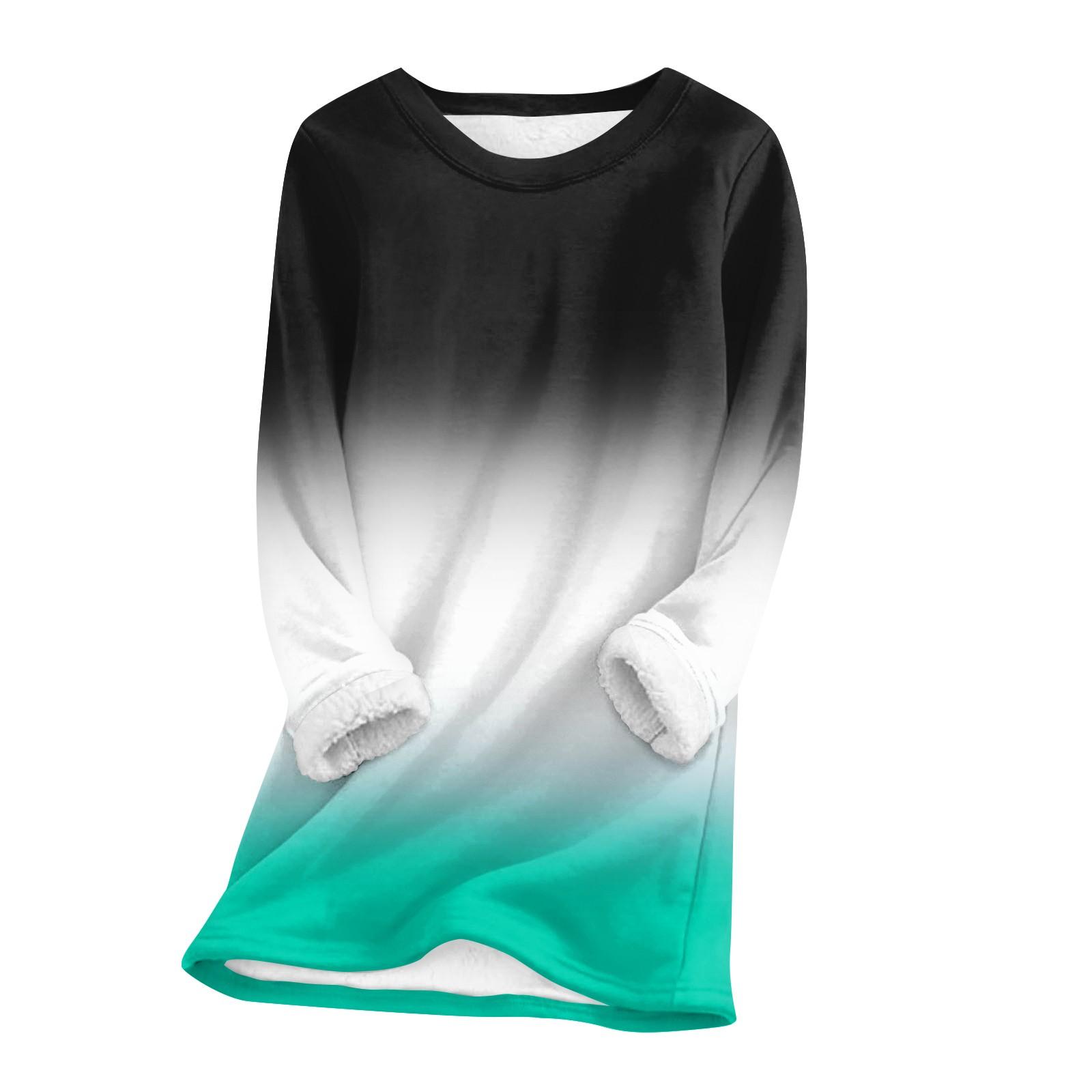 

Женский топ с круглым вырезом и принтом из утолщенного плюша и кашемира, теплый длинный топ L циан