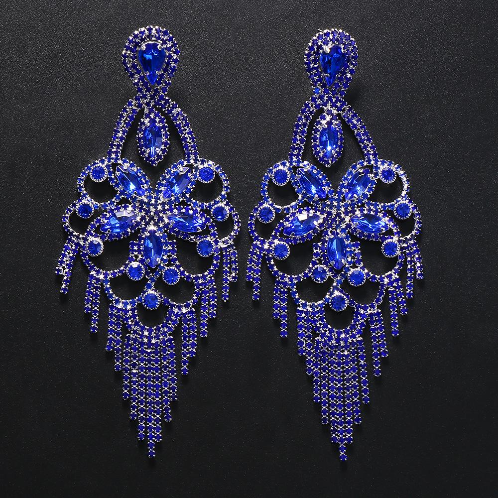 

GLAMing Multicolors Exaggerated Rhinestone Tassel Earrings Flower Crystal Earrings Long Dangle Earrings Women Fashion Jewelry Gold синій