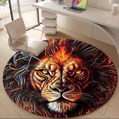 1pc Lion Flame Office Round Area Rug, Indoor Mat Suitable ForOffice, Under Office Chairs Bedroom Living Room Home Decor, Room Deco,  N53