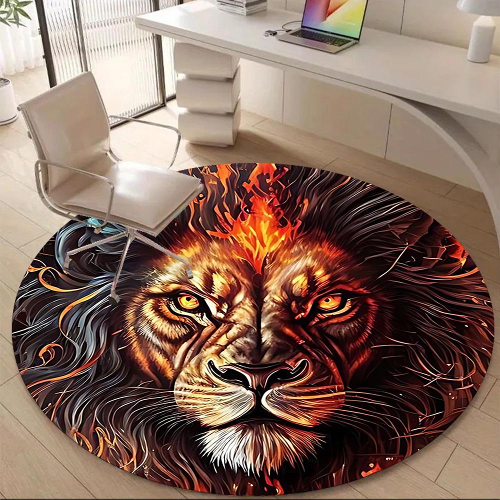 1pc Lion Flame Office Round Area Rug, Indoor Mat Suitable ForOffice, Under Office Chairs Bedroom Living Room Home Decor, Room Deco, N53