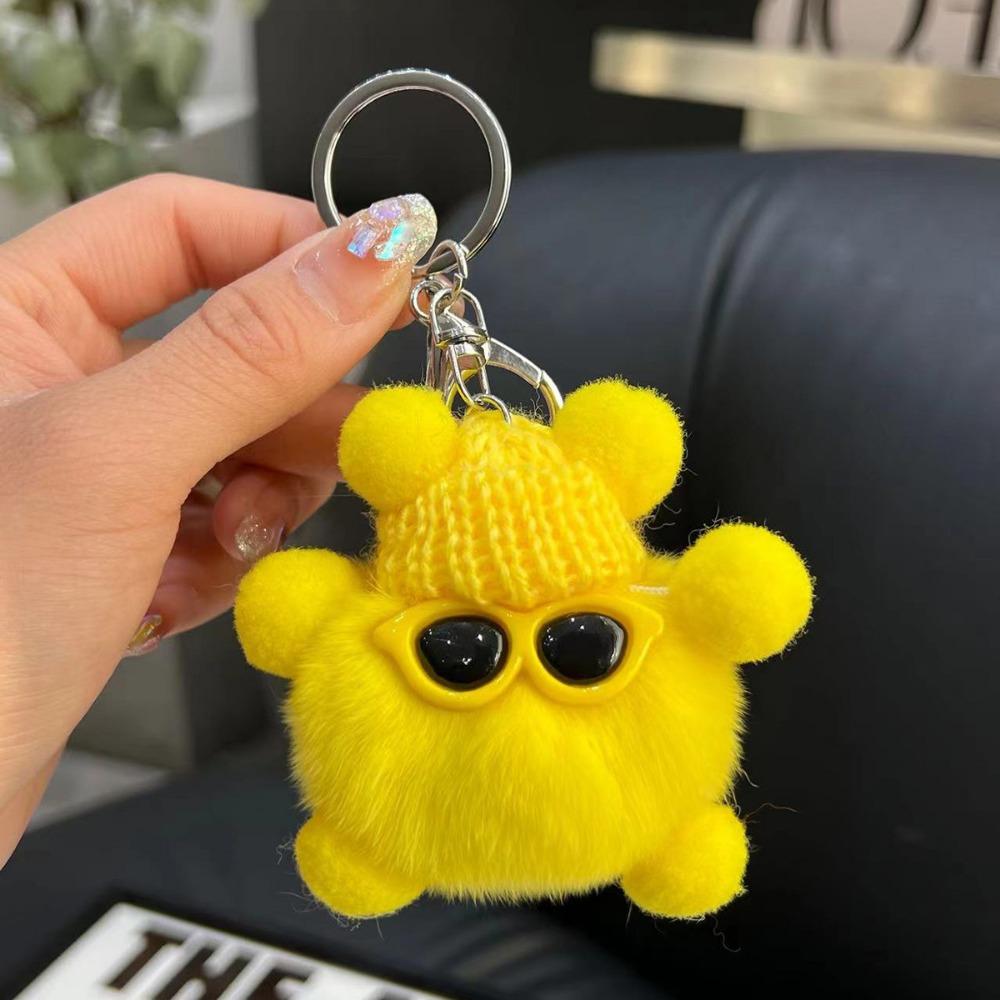 Imitation Plush Pendant Cartoon Coal Ball Key Bag Plush Doll Pendant Keychain Cute Solid Color Accessories