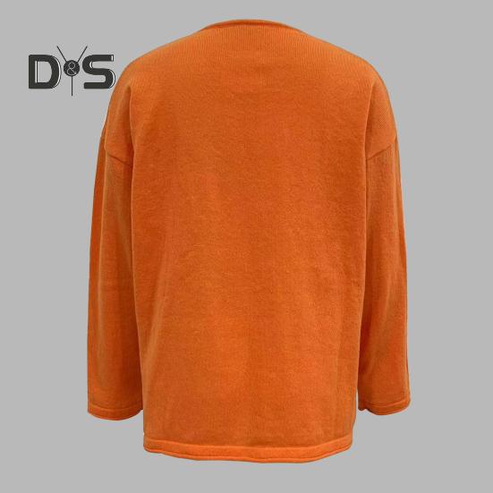 Women Knitting Sweater V-Neck Long Sleeve Solid Color Pullover Sweater Side Slit Hem Loose Fit Casual Street Style Sweater