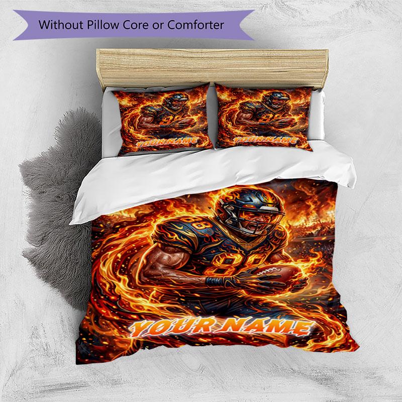 3PC Custom Name Football Player Art Bedding Set Printed Bedding Set Duvet Cover Closure Includes 1 Duvet Cover & 2 Pillowcases for All Seasons Bedroom