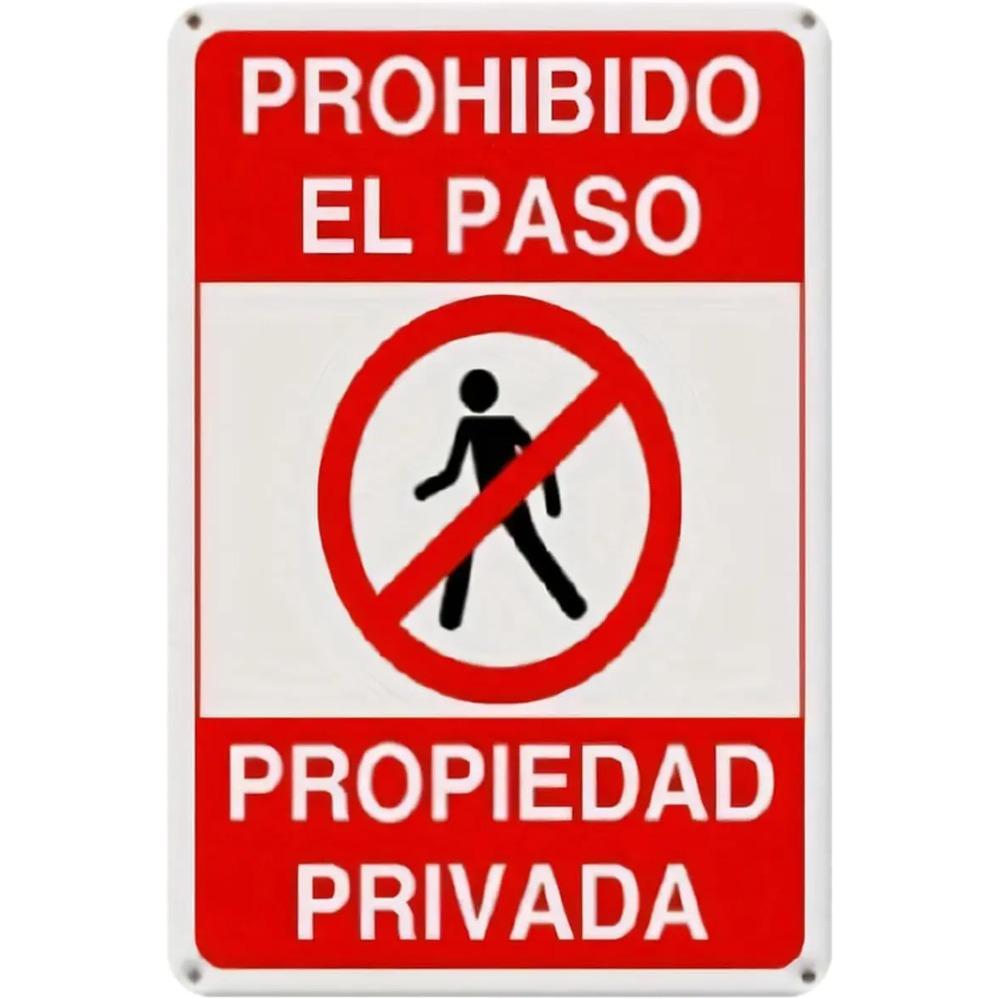 Vintage Spanish No Trespassing Tin Sign Private Property Metal Sign for Outdoor Garden Bar X Inch