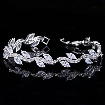 Simple Willow Leaf Inlaid Aaa Zircon Bracelet, Quality Crystal Jewelry