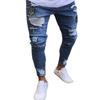Men's Plus Size Embroidered Ripped Knee Skinny Jeans with Zipper