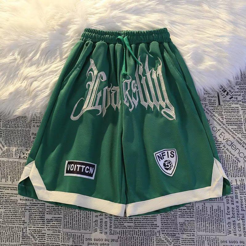 Men's Summer Hip-Hop Embroidered Basketball Shorts - Loose, Thin, Split Contrast Design
